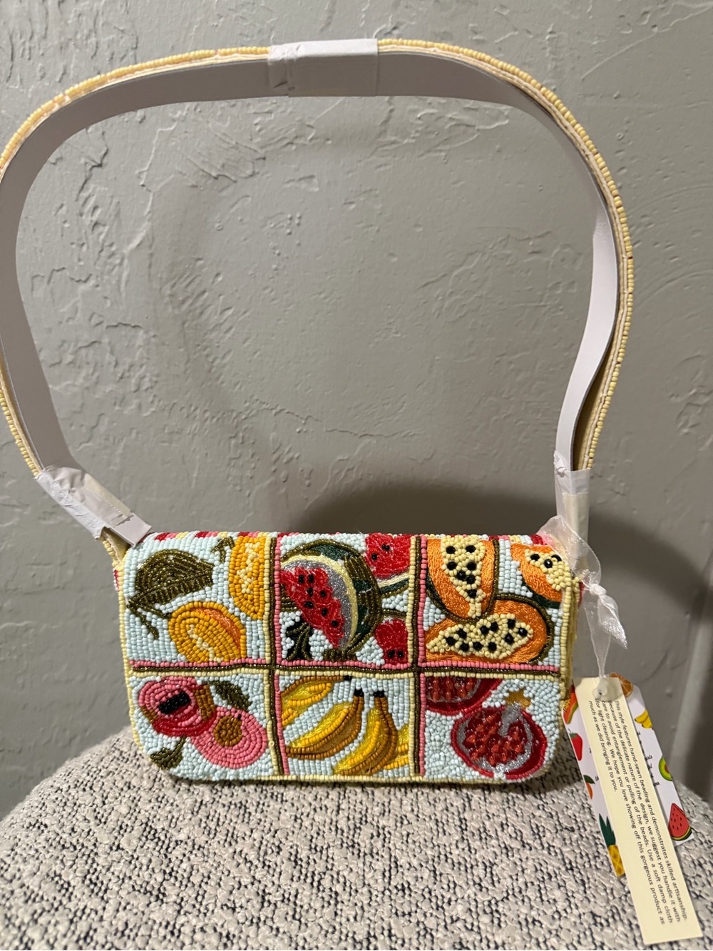 Beaded Fruit Patch Shoulder Bag - Multicolor